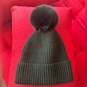 Black Hat with Faux Fur Pom Pom
